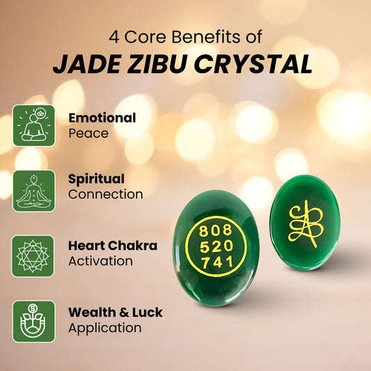 Green Jade Crystal Stone Money Switch Word & Zibu Symbol for Money Attract & Good Luck Oval Shape Gemstone BY REBUY