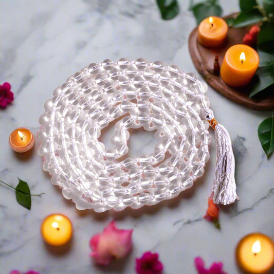 Clear Quartz Sphatik Jaap Mala Certified 108+1 Beads Bead Size : 6 mm By REBUY