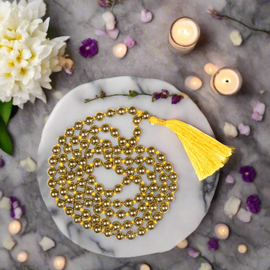 Golden Pyrite 8MM Stone Mala for Men & Women Meditation Crystal Healing Gemstone Necklace BY REBUY