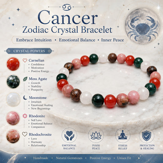 Cancer Zodiac Bracelet for Men & Women | Natural Gemstone Beads for Cancer Rashi | Elegant Astrology Bracelet for Emotional Balance, Positivity & Personal Style | Stretchable Beaded Bracelet