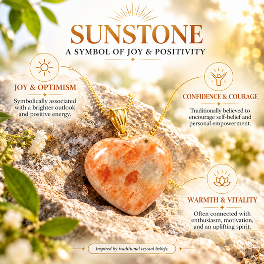 Sunstone Heart Gemstone Pendant Necklace Crystal Healing Stone Jewelry for Men & Women, Color Peach & White, Size 1.5 cm BY REBUY
