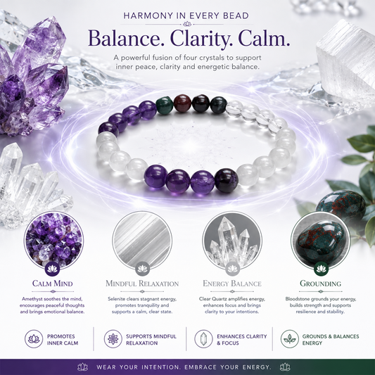 Migraine Wellness Crystal Bracelet for Men & Women | Natural Healing Stone Beads for Meditation, Relaxation & Mindful Living | Stretch Beaded Energy Bracelet