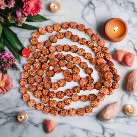 5 Mukhi Rudraksha Mala 4mm Beads Helps in Concentration, Protection, Harmony, Inner Peace | Ideal for Prayer, Meditation | 108 Beads