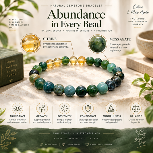 Abundance & Inner Growth Crystal Bracelet for Positive Energy, Prosperity, Confidence & Personal Growth | Natural Gemstone Beaded Bracelet for Men & Women