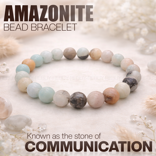 Amazonite Bead Bracelet for Emotional Balance, Stress Relief, and Enhanced Communication