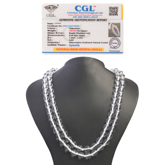Clear Quartz Sphatik Jaap Mala Certified 108+1 Beads Bead Size : 6 mm