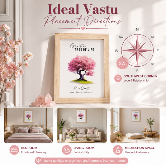 Rose Quartz Tree of Life Frame for Home Décor | Pink Crystal Tree Wall Art with Natural Wooden Frame | Symbol of Love, Peace, Harmony & Positive Energy | Spiritual Gift for Home, Office & Special Occasions