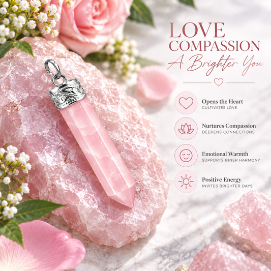 Rose Quartz Crystal Pencil Pendant with Silver-Tone Ornate Cap & Bail | Natural Pink Quartz Healing Crystal Necklace Pendant | Heart Chakra, Love, Peace & Emotional Balance | Unisex Spiritual Jewelry Gift