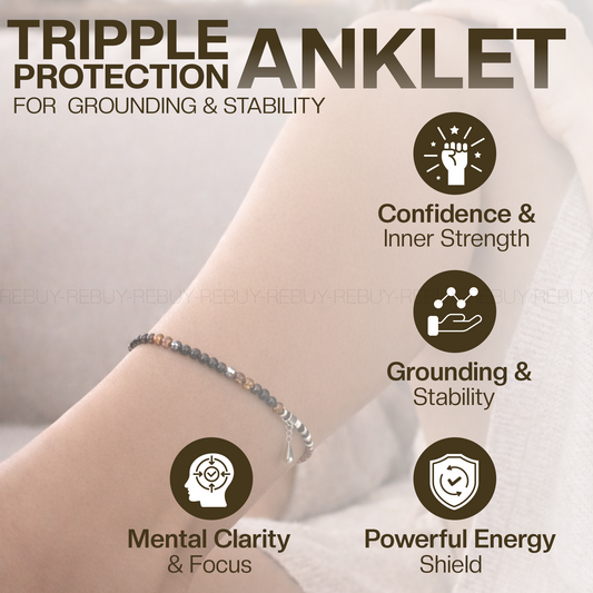 Triple Protection Anklet for Women. Original Certified Triple Protection Crystal Stone Anklet.