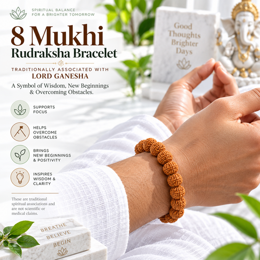 Original & Lab Certified 8 Mukhi Rudraksha Bracelet for Men & Women By REBUY