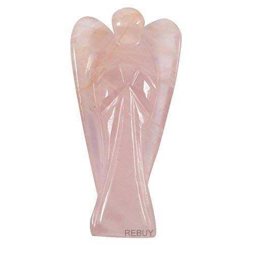 REBUY 3 Inch Rose Quartz Stone Angel | Natural Healing Gemstone Crystal for Love, Compassion, and Heart Chakra Balancing | Meditation, Feng Shui | Excellent Gift Option | Pink, Pack of 1