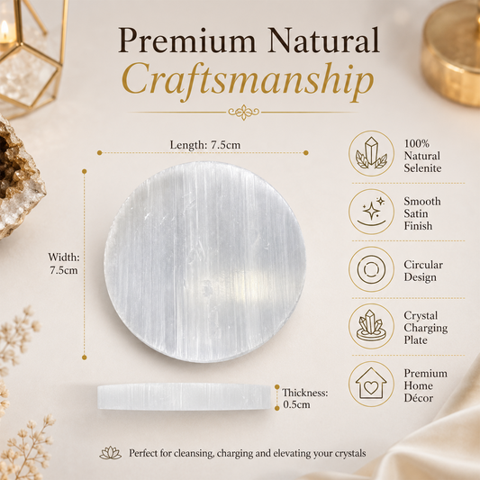 Natural Selenite Plate for Crystal Charging & Display | Round White Satin Spar Gypsum Crystal Slab | Polished Selenite Charging Plate for Home Décor, Meditation & Spiritual Practices