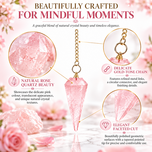 Rose Quartz Crystal Pendulum with Gold-Tone Chain | Natural Pink Rose Quartz Dowsing Pendulum for Reiki, Chakra Healing, Meditation, Divination, Spiritual Guidance & Energy Work | Gift for Crystal Lovers