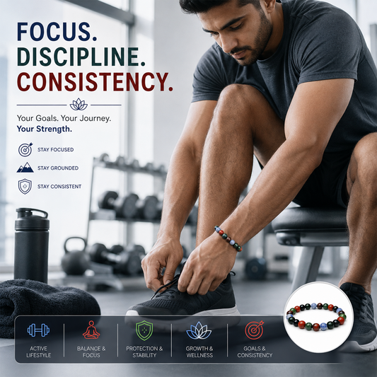 Fitness & Goal Support Bracelet for Men & Women | Natural Stone Beaded Bracelet for Motivation, Discipline, Focus & Positive Energy | Stylish Wellness & Goal-Setting Accessory