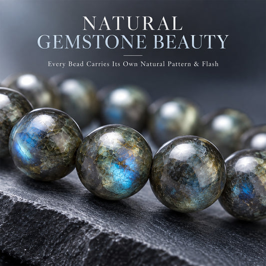 Natural Labradorite Bracelet 8mm Round Beads for Men & Women | Genuine Labradorite Crystal Bracelet with Natural Blue Flash | Meditation, Spirituality, Protection & Everyday Wear | Premium Gemstone Bracelet