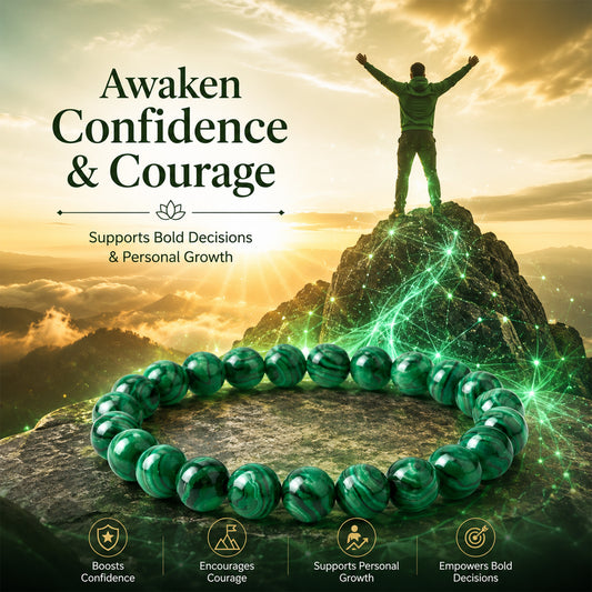 Malachite Bracelet for Men & Women | Genuine Green Malachite Gemstone Beads | 8mm Round Polished Beads | Crystal Bracelet for Meditation, Spirituality & Everyday Wear | Unisex Healing Crystal Jewelry