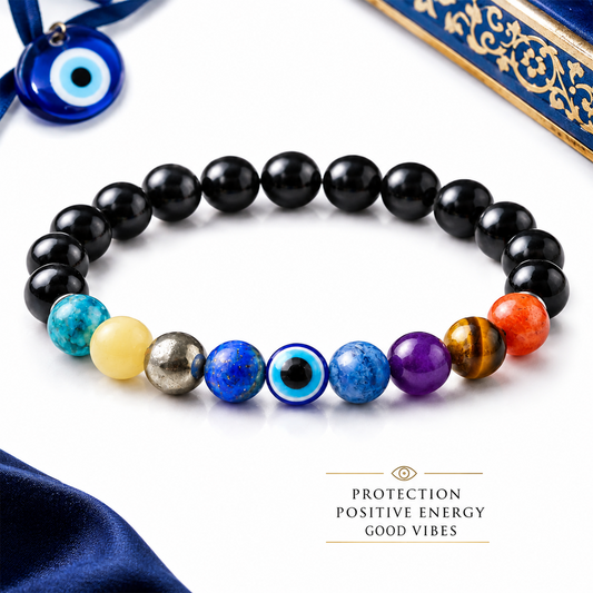 9 Grah Bracelet for Men & Women | 9 Planetary Stones & Energy Beads | Stretchable Unisex Bracelet