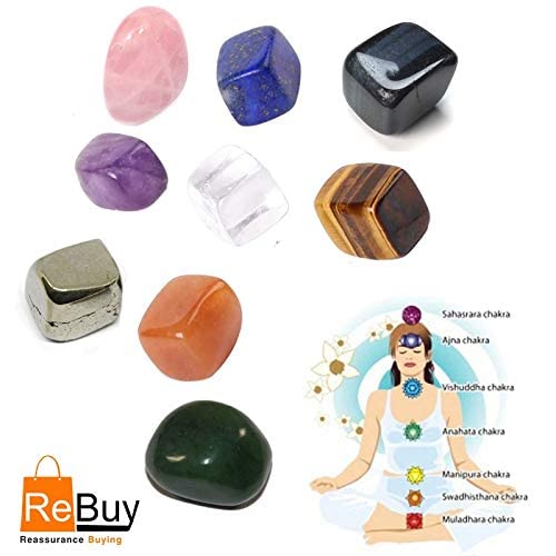 7 Chakra Tumble Stone Green Jade, Lapis Lazuli, Amethyst, Carnelian, Rose Quartz, Tiger's Eye, Pyrite 100gm BY REBUY