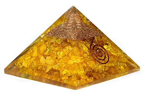 Yellow Citrine Orgone Pyramid | Orgonite Pyramid for Reiki Healing Vastu Fengshui Meditation Yoga Home & Office Decor Gift | 60-70 mm