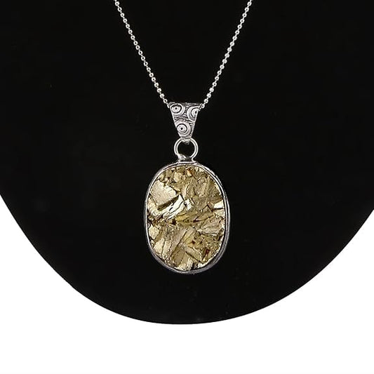 REBUY Golden Pyrite Rough Stone Pendant for Men & Women | Oval Shape Natural Healing Gemstone Support Boosting Confidence, Good Luck, Boosts confidence Levels | Pack Of 1