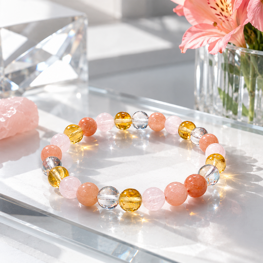Happiness & Joy Crystal Bracelet for Men & Women | Natural Healing Stone Beads for Positivity, Emotional Balance & Inner Peace | Stretchable Beaded Bracelet | Spiritual Gift