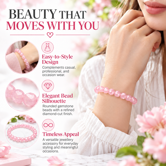 Rose Quartz Diamond Cut Stone Bracelet for Men & Women 8mm Lab Certified Bracelet Natural Healing Gemstone BY REBUY