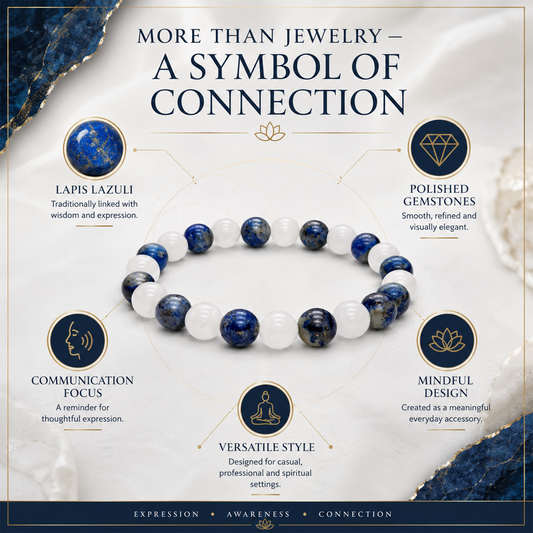 Communication Bracelet with Lapis Lazuli & White Gemstone Beads | Natural Stone Beaded Bracelet for Communication, Self-Expression, Confidence & Everyday Wear | Unisex Spiritual Jewelry