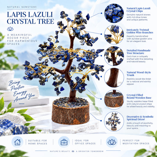 Lapis Lazuli Stone Tree 300 Beads Natural Healing Crystal Gemstone Home & Office Decor BY REBUY