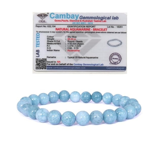Aquamarine Stone Bracelet for Men & Women 8mm Natural Healing Lab Certified Gemstone BY REBUY