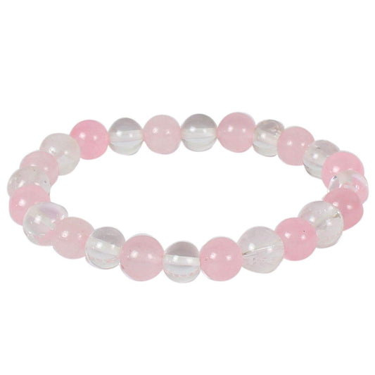 Rose Quartz & Clear Quartz Stone Bracelet for Men & Women 8mm Natural Healing Gemstone BY REBUY