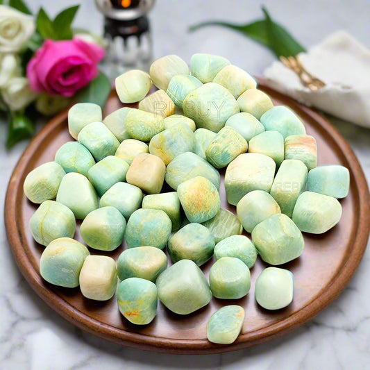 Green Amazonite Crystal Tumbled Stones 50G Natural Healing Gemstones for Reiki, Chakra Balancing, and Spiritual Connection BY REBUY