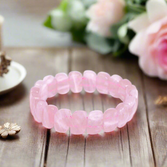 Rose Quartz Diamond Faceted Stone Square Beads 8mm Bracelet for Men & Women BY REBUY