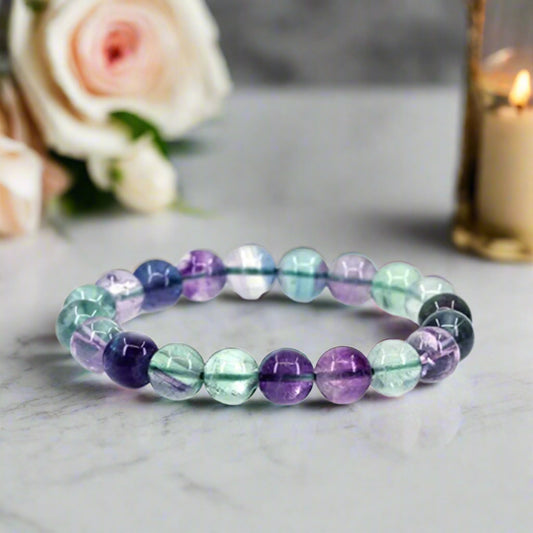 Multi Fluorite Crystal Healing Stones Bracelet for Men & Women 8mm Natural Healing Gemstone BY REBUY