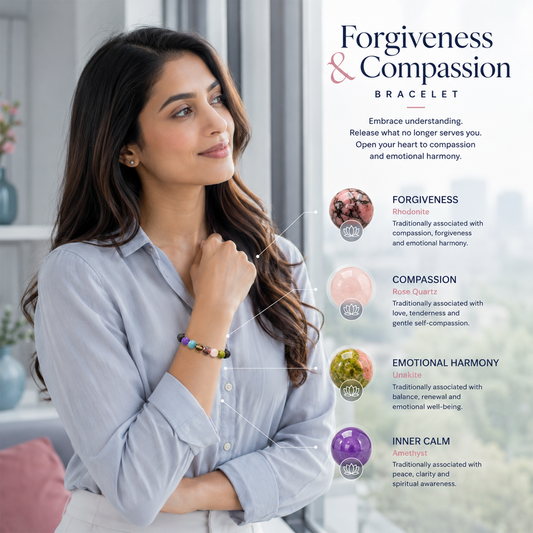 Forgiveness & Compassion Bracelet for Men & Women | Natural Lava Stone & Healing Crystal Beaded Bracelet | Emotional Balance, Inner Peace, Love & Positive Energy Jewelry