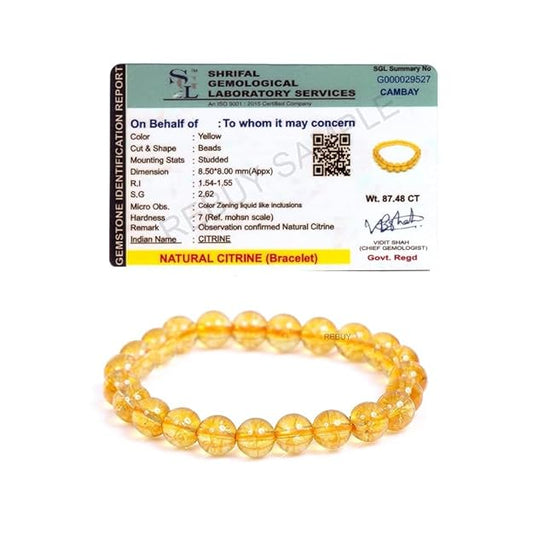 Lab Certified Citrine Natural Stone Bracelet Bead Size 8mm for Men & Women BY REBUY