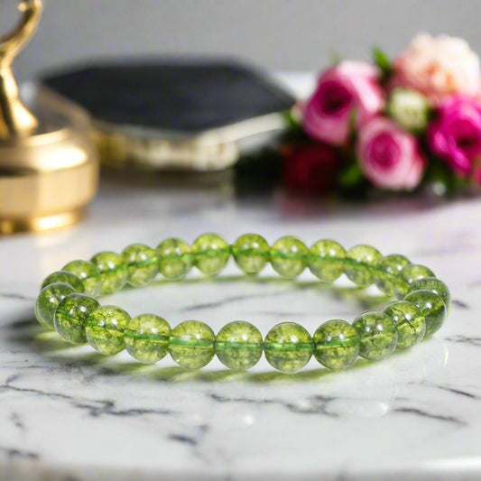Original & Certified 8mm Peridot Stone Bracelet Natural Healing Gemstone for Men & Women BY REBUY