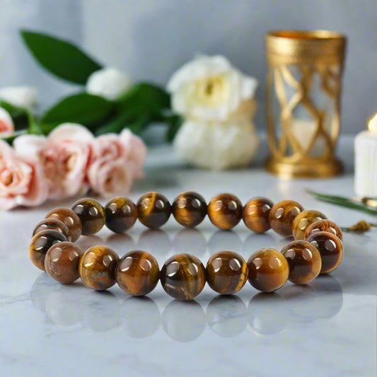 Tiger Eye Bracelet Stretch Gemstone Bracelet for Men & Women 10MM Beads Lab Certified BY REBUY