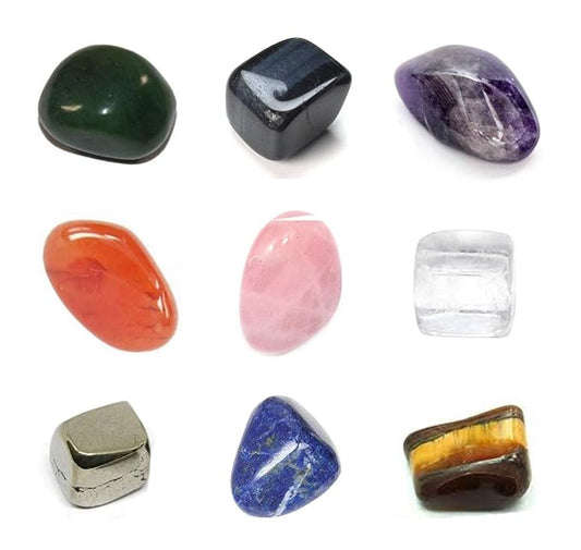 7 Chakra Tumble Stone Green Jade, Lapis Lazuli, Amethyst, Carnelian, Rose Quartz, Tiger's Eye, Pyrite 100gm BY REBUY