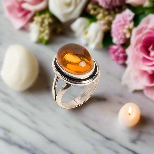 REBUY Natural Citrine Stone Ring Adjustable Unisex Design | Real Elegant Crystal Gemstone Jewelry Help To Increased self-confidence Good Luck Improves Focus Creativity Provides Confidence | Pack Of 1