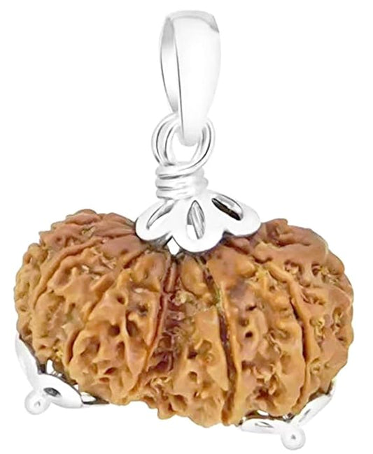 Gauri Shankar Rudraksha Pendant with Silver Coated Capping Indonesian Rudraksha Brown Color BY REBUY