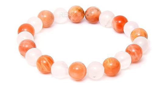Moonstone Sunstone Bracelet for Men & Women Natural Healing Crystal Gemstone 8mm BY REBUY