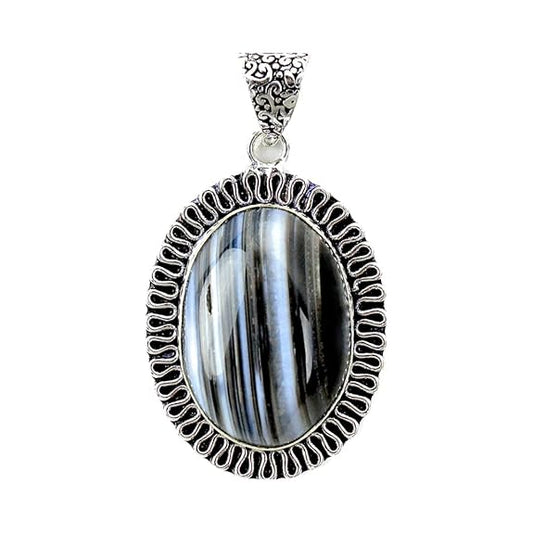REBUY Black Sulemani Hakik Agate Stone Pendant Jewellery for Men & Women | Lab Certified Natural German Silver Gemstone Helps to Improve Health, Boost Confidence & Strength, Chakra Healing