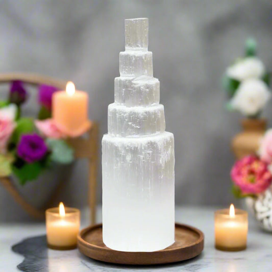 Selenite Crystal Stones Tower for Natural Reiki Healing, Selenite Skyscraper Towers 10 cms by REBUY