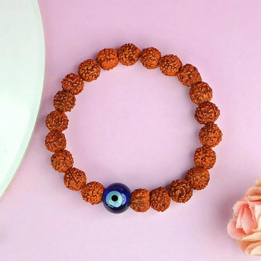 Rudraksha Bracelet with Evil's Eye Charm for Men and Women BY REBUY