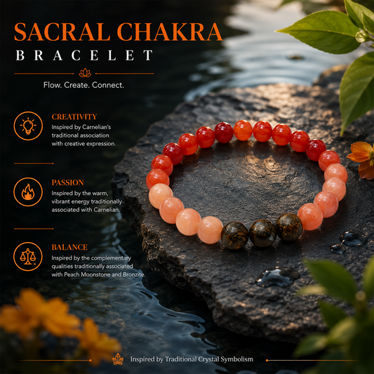 Sacral Chakra Bracelet for Women & Men | Natural Carnelian & Dark Stone Beads | Svadhisthana Chakra Healing Crystal Bracelet for Creativity, Passion, Confidence & Emotional Balance | Stretchable Spiritual Jewelry