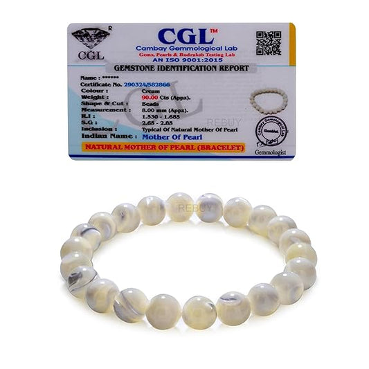 8MM Pearl Stone Crystal Bracelet for Men & Women Lab certified Gemstone Bracelet BY REBUY