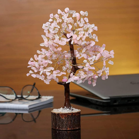 Rose Quartz Stone Tree 300 Beads Natural Gemstone for Reiki Vastu, Feng Suai & Home office Decor 9inch BY REBUY