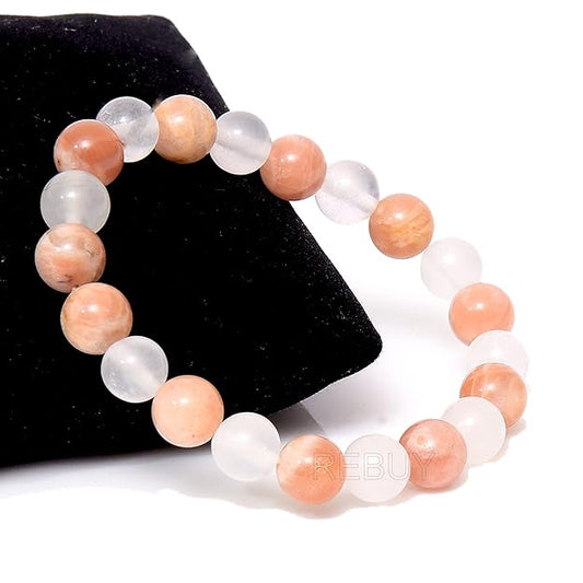 Moonstone Sunstone Bracelet for Men & Women Natural Healing Crystal Gemstone 8mm BY REBUY