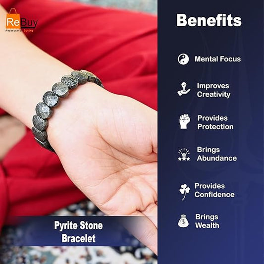 Pyrite Stone Bracelet for Men & Women 8MM Lab Certified BY REBUY