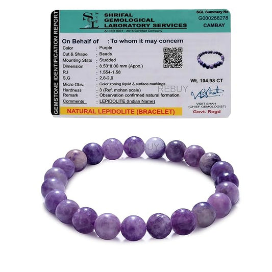 Lepidolite Stone Bracelet for Men & Women 8mm Natural Healing Crystal Gemstone Bracelet BY REBUY